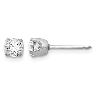 14k White Gold 4.25mm Round Cut Cubic Zirconia Stud Earring