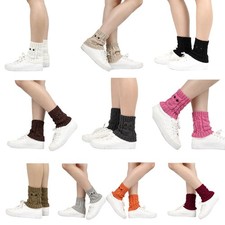 Women Winter Cable Knit Leg Warmers Cute Owl Eyes Boot Cuff Ankle Socks