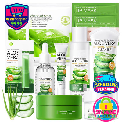 Aloe Vera Hautpflege Set 11 Stück mit Toner, Cleanser, Serum, Creme, Maske,