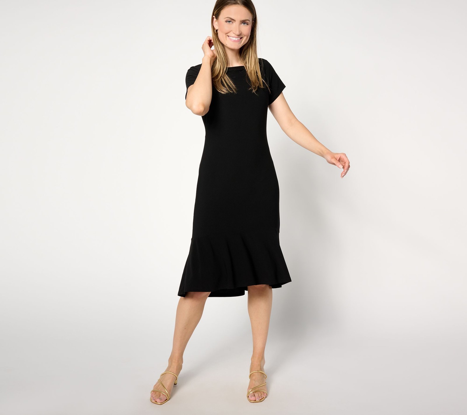 Dennis Basso Women's Plus Sz Dress 5X Caviar Knit Flounce Black A647100