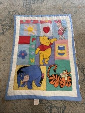 Vintage Winnie the Pooh Crib Comforter Baby Blanket Eeyore Piglet Tigger Blue