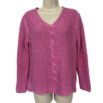 Vintage Neiman Marcus Silk Sweater Womens Large Hot Pink Shaker Cable Knit 90s