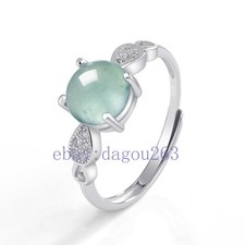 Certified natural A-grade jadeite Blue water egg 925 silver inlaid Ring