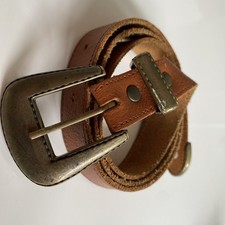 Brown Leather Belt Brass Buckle Waist 34  Belt 1  Wide