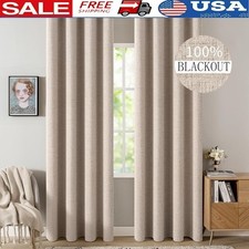 Blackout Curtains Thermal Insulated Faux Linen Grommet Noise Reducing Panels New