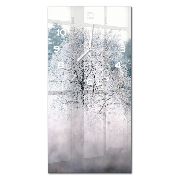 Glas-Wanduhr Im Hochformat FüR Wohnzimmer WinterbäUme WeißE Zeiger 30X60 Cm-image