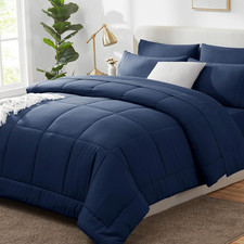 Queen Comforter Set Navy Blue, 7 Pieces Bed in a Bag, Blue Comforter Queen Size,