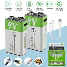 USB Rechargeable Li-ion Batteries 9V Lithium ion Battery US