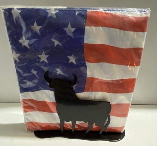 Osborne Metal Black Bull Cow Napkin Holder And Napkins