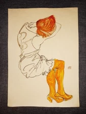 Egon Schiele (Handmade) Drawing on antique paper Signed and Sealed size 21x29.5