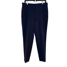 Susan Graver City Stretch Comfort Waist Side Zip Slim Ankle Pants Navy Blue 12