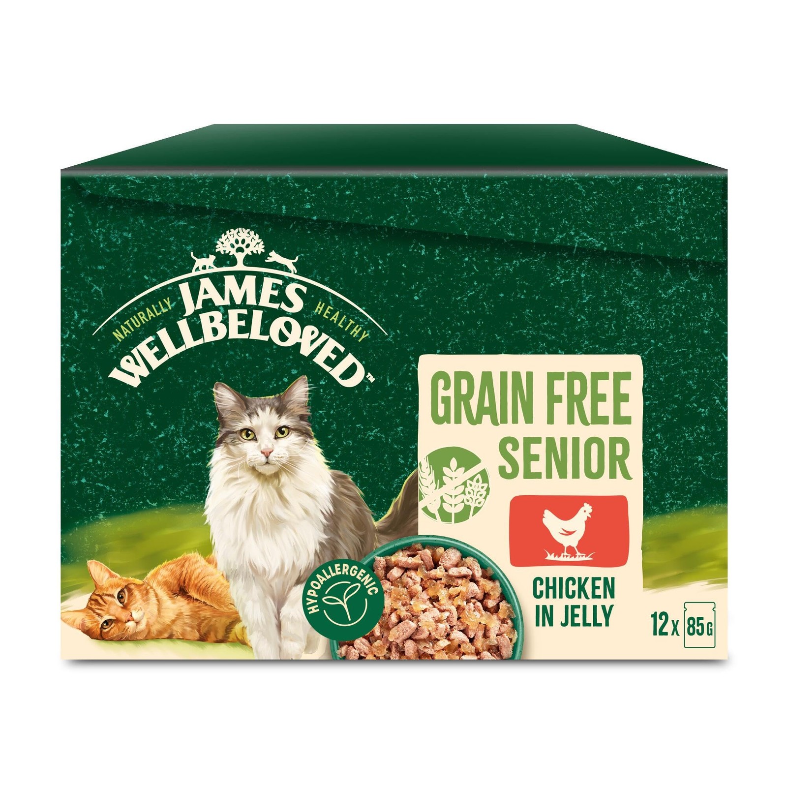 12 x 85g James Wellbeloved Grain Free Senior Cat Food Pouches Chicken in Jelly - Image 3