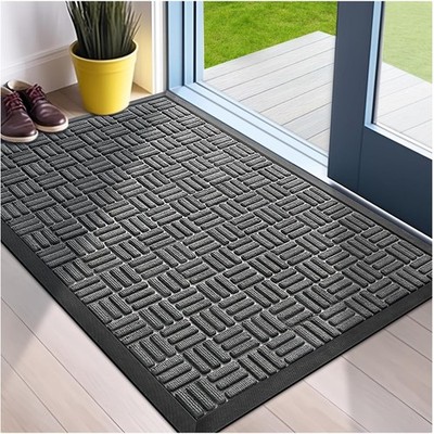 Stylish Grey Doormat - Super Absorbent Outdoor/Indoor 24''x36'' Welcome Rug