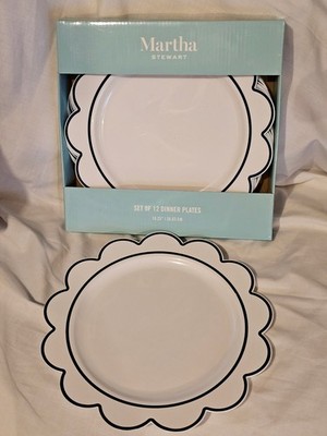 Set of 12 Martha Stewart  Plates Scalloped Blue White 10.25'' Disposable