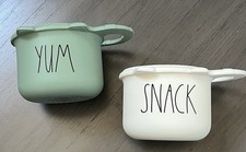 Rae Dunn Baby/Toddler Snack Catcher Cups - 2 white green New W/O Box