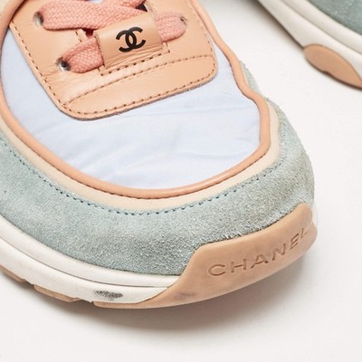 Chanel Multicolor Nylon And Leather CC Logo Lace Up Sneakers Size
