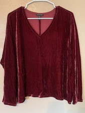 Eileen Fisher V-neck Wine Colored Velvet Top ...