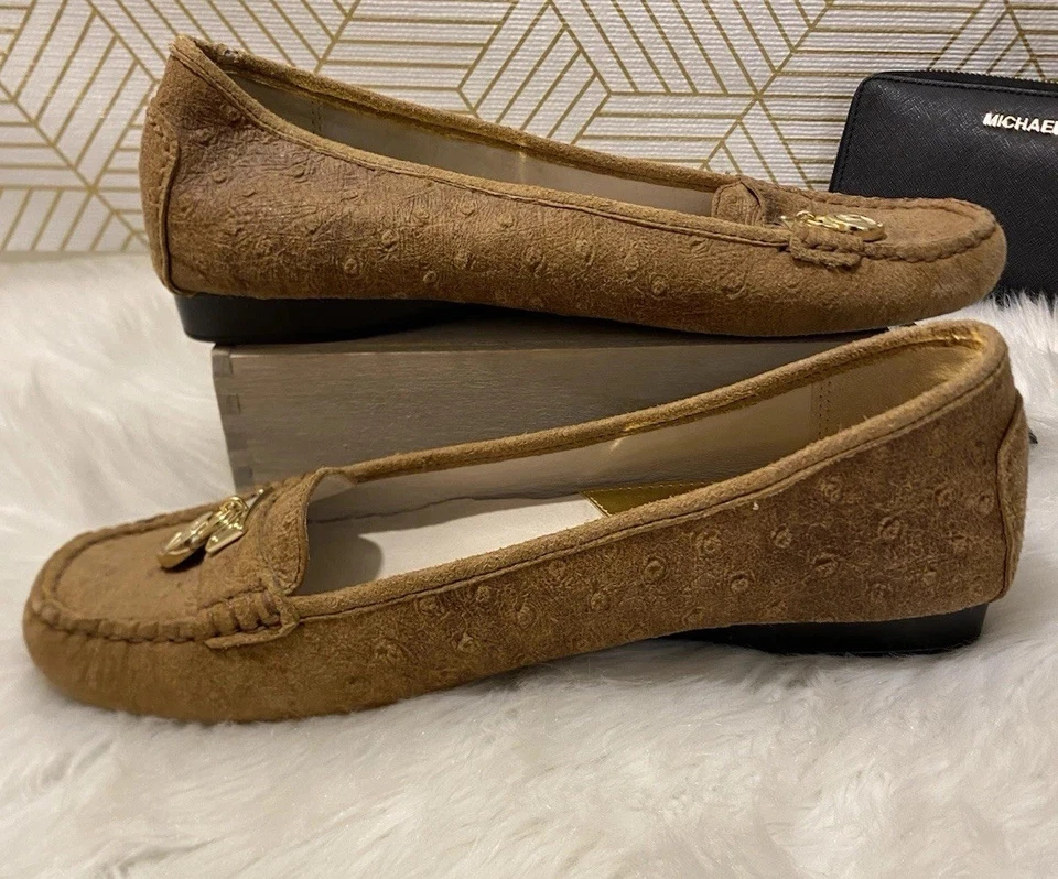 Michael Kors Brown Ostrich Embossed Leather Loafers Comfort Shoes Size 8.5 Flats - Image 3 of 4