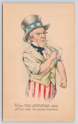 WW1 Era Uncle Sam Means Business Fighting Mad Expression Patriotic Postcard