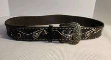 Vtg Bill Adler Rock Roll Studded Embroidered Paisley Brown Leather Belt Womens M