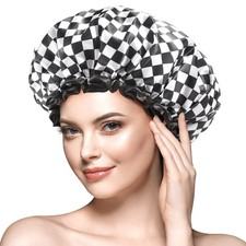 mikimini Large Shower Cap for Women Long Hair, Reusable, XL/1PC, Checkerboard