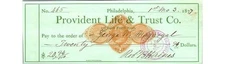 Provident Life Trust Check 1877 Phila. PA Banking Ephemera Document Mann