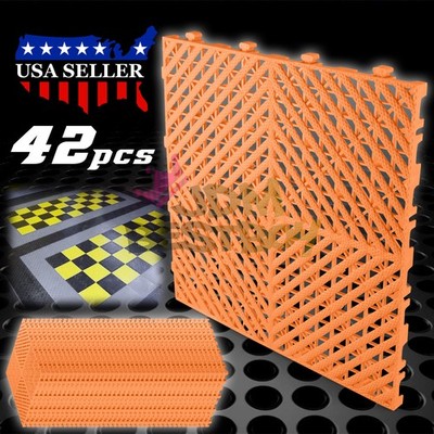 42pcs 16''x16'' Orange Garage Floor Mat Perforated Flooring Tile Shop Interlocking