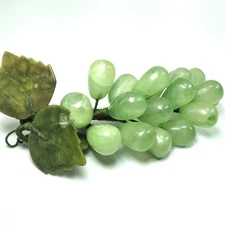 Vintage Grape Cluster Green Polished Stone Grapes with Jade ? Leaves 7" Long