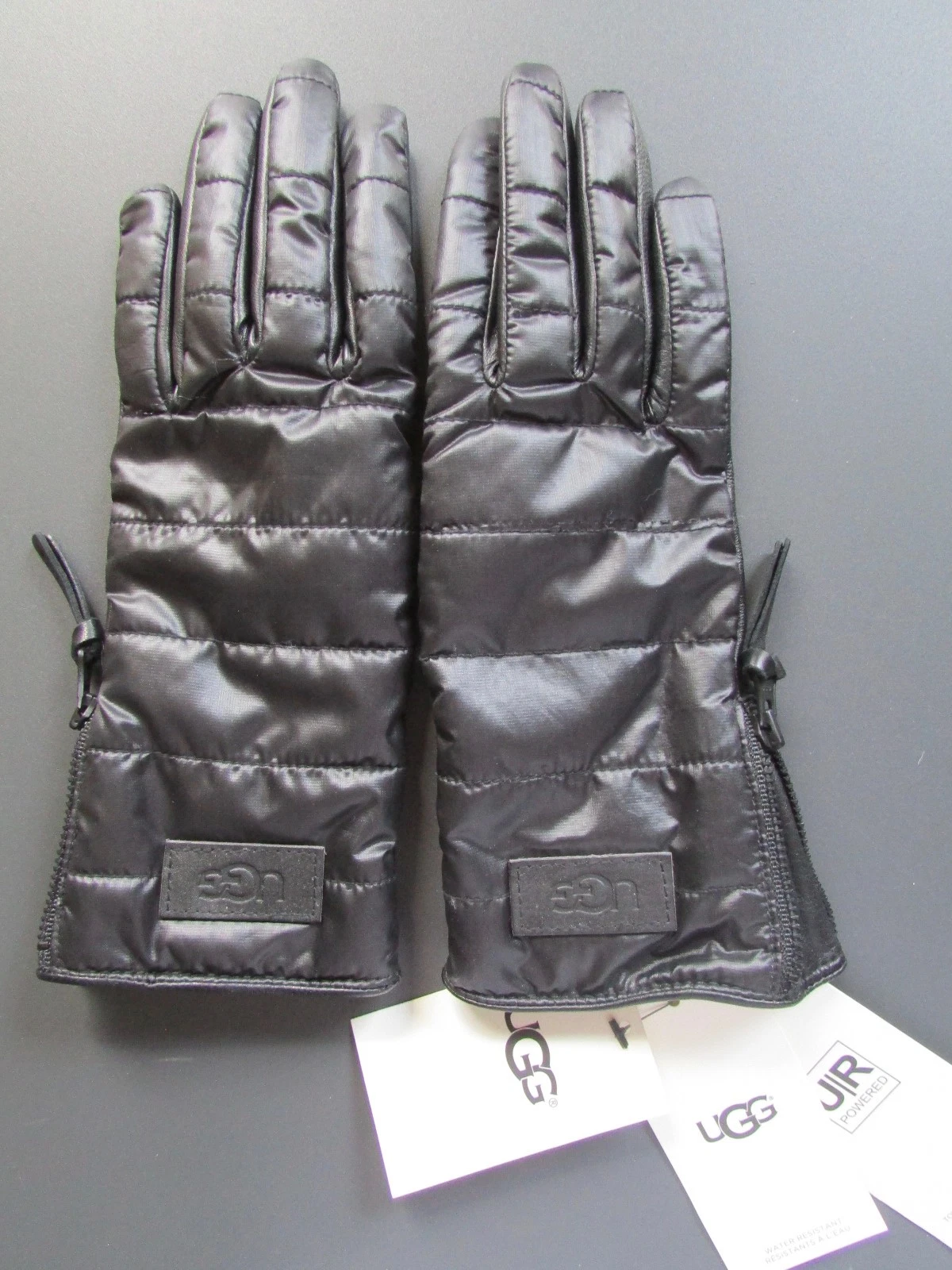 UGG Smart Touch Screen Tech Gloves Side Zip Fabric Leather S/M Black New $75