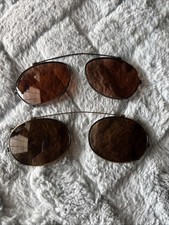 2 Vintage CLIP-ON SUNGLASSES w/ Brown Glass LENSES Clip On Original