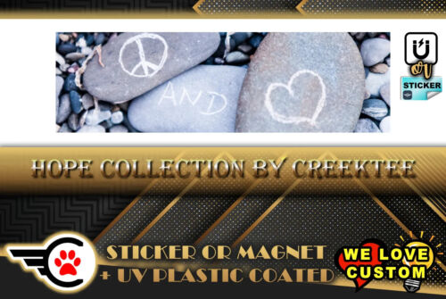 Peace and Love Bumper Sticker or Magnet sizes 4"x1.5", 5"x2", 6"x2.5" and more - Picture 1 of 2