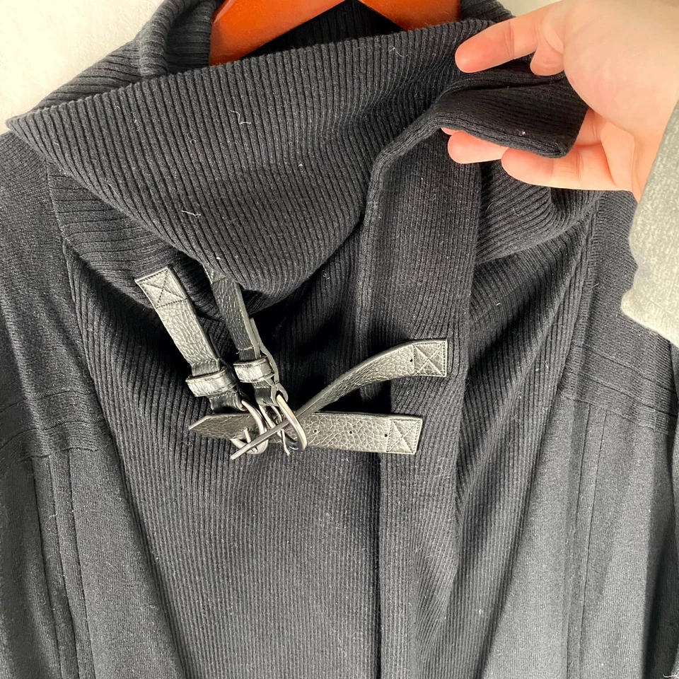 Laurie B. 毛衣女式中号黑色腰带棉羊绒混纺开襟 — 第 3/4 张图片