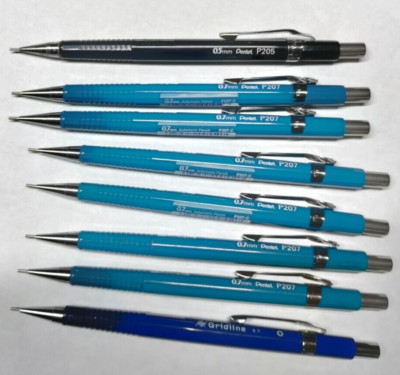 LOT OF 8 DRAFTING PENCILS .7 & .5 mm 7 PENTEL 1 GRIDLINE P207 P205 4 ARE NEW