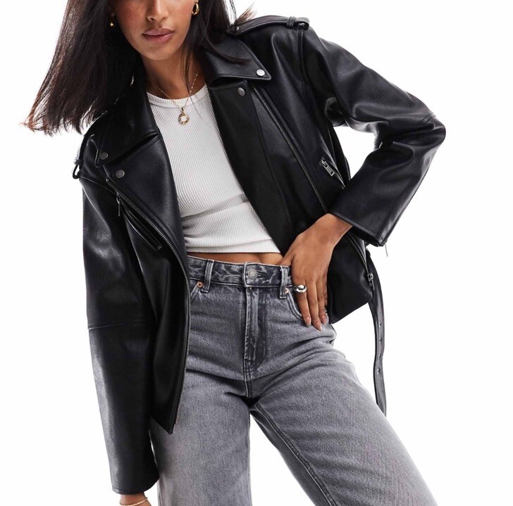 Stradivarius Oversized Faux Leather Biker Jacket Size M Brand New With Tag