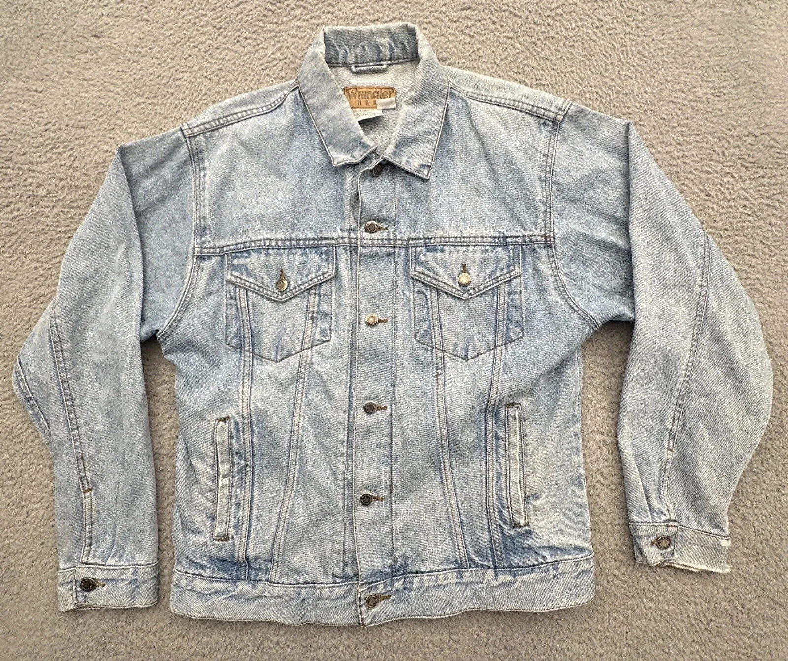 Vtg Wrangler Hero Mens M Western Faded Blue Denim Classic Trucker Cowboy Jacket