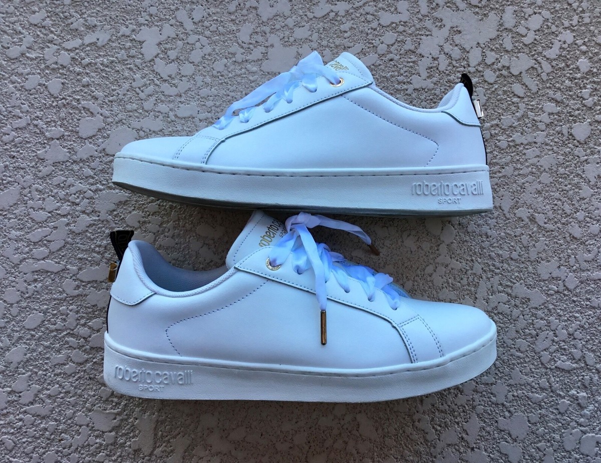 $345 Roberto Cavalli Sport Sneakers Leather Low-Top White