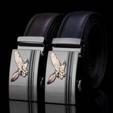 Fashion Mens Leather Belts Rachet Waistband Strap Automatic Buckle Solid Eagle