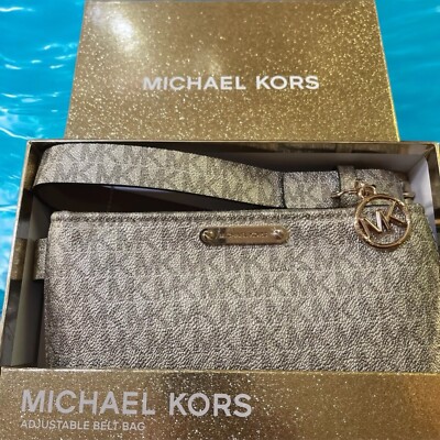 Michael Kors Adjustable Belt, Waist Bag, Fanny Pack MK Logo Gold