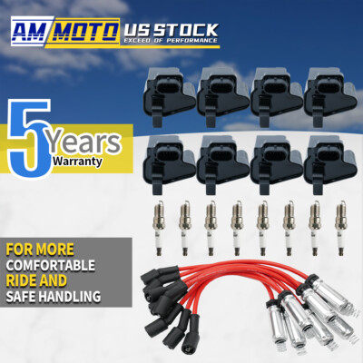 8X Ignition Coils + Spark Plug + Wire For Chevy GMC 4.8 5.3L 6.0L 12570553 UF271