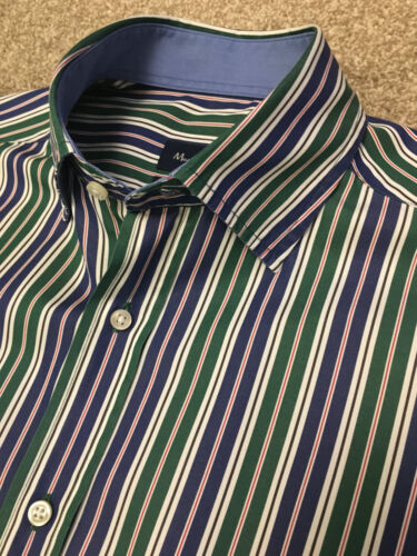 GORGEOUS MASSIMO DUTTI SLIM FIT GREEN / NAVY STRIPE WEEKEND SHIRT M MEDIUM  - Picture 1 of 11