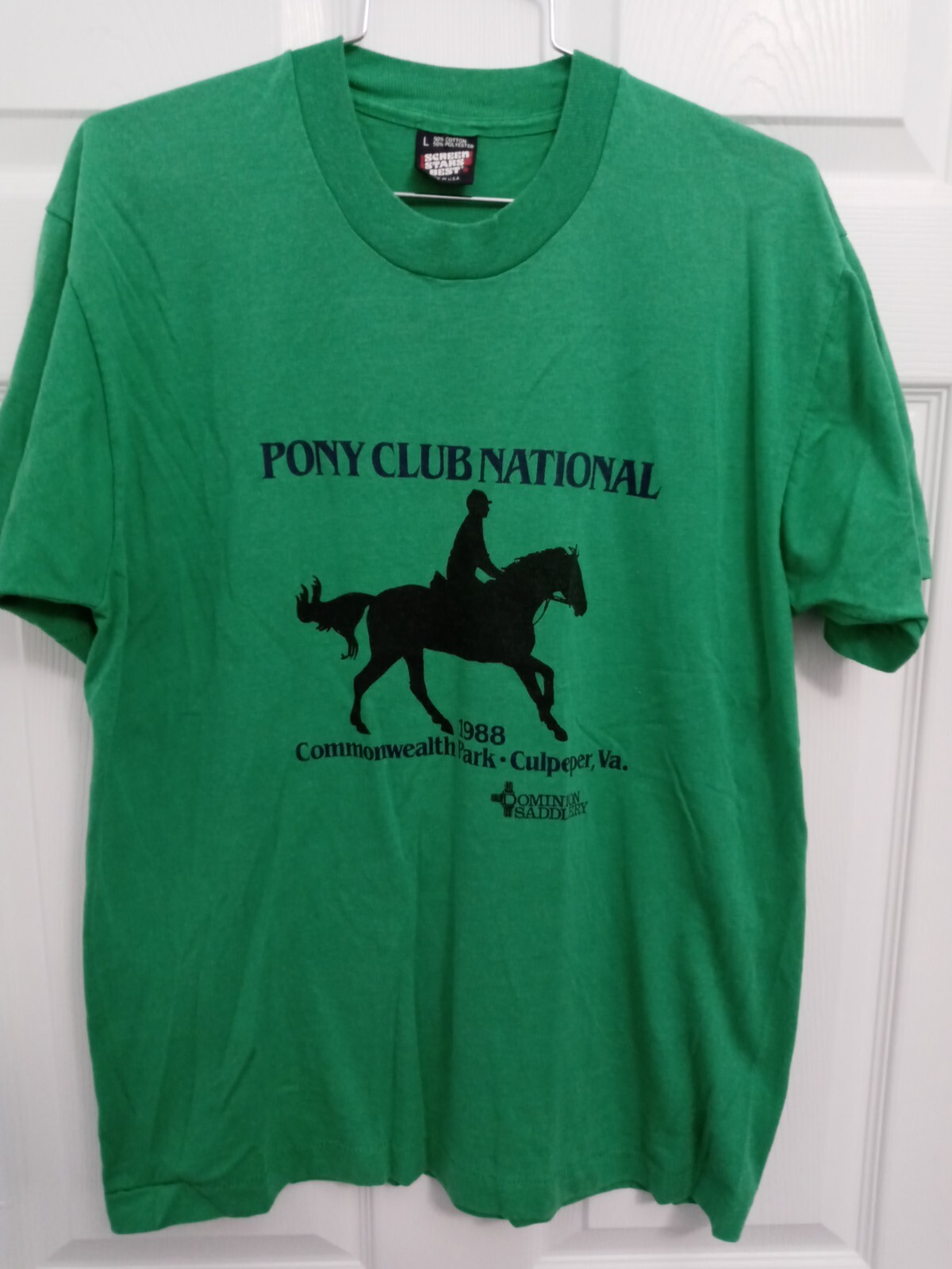 T shirt uomo Screen Stars verde grande 1988 Pony Club International Culpeper VA