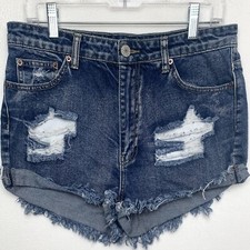 Windsor Woman s Large Denim Dark Blue Distressed Jean Shorts 5 Pockets Zip Up