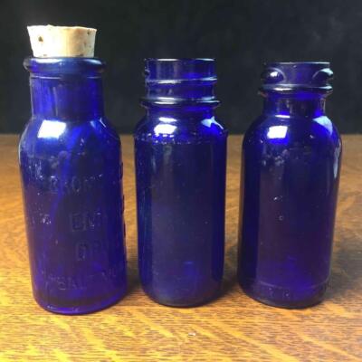 Bromo Seltzer Emerson Drug Co Baltimore MD Lot 3 Antique Vtg Cobalt Blue Bottle