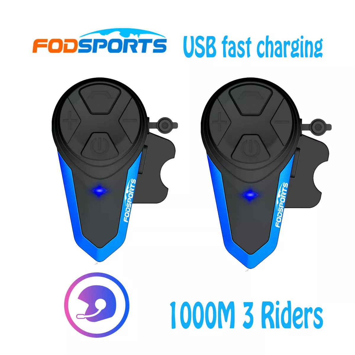 2X1000M Bluetooth Motorcycle Helmet Intercom 3 Riders Motorbike