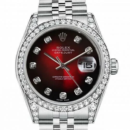 Rolex Datejust 31 mm Red Vignette Diamond Dial Stainless Steel Ladies Watch