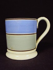 RARE 1800s TINY PETITE 3  MOCHAWARE MUG STAFFORDSHIRE PEARLWARE MOCHA WARE MINT