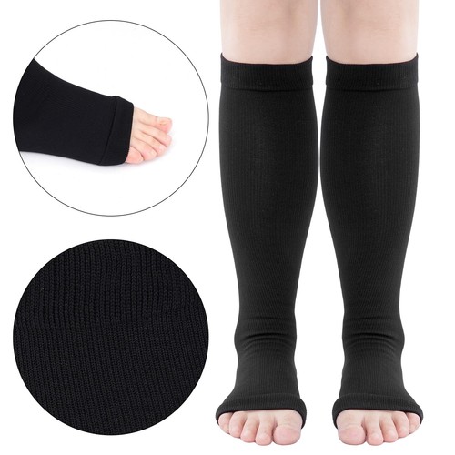 3 pares de calcetines de compresión para mujer hasta la rodilla punta abierta calcetines medias - Imagen 4 de 6