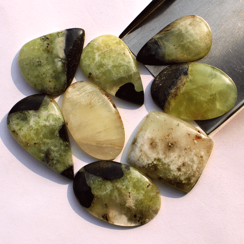 8 Pcs Australian Natural Bio Prehnite Untreated 31mm-38mm Cabochon Gemstones Lot - Picture 4 of 15