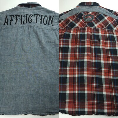 Large Affliction Snap Shirt Plaid Multicolor Long Sleeve Reversible Flannel