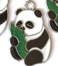 4 Lovely Enamel Panda Bear Hug Banboo Pendant Charm 30x20mm